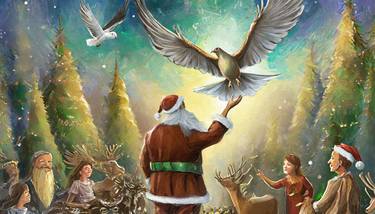 Santa Claus releases the dove of peace thumb