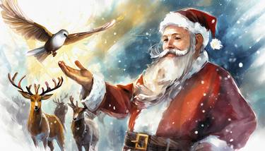 Santa Claus releases the dove of peace thumb