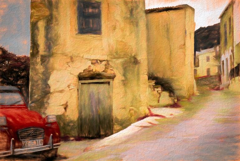 Original Architecture Photography by Manolis Tsantakis | Other Art on Canvas | Nice old houses with an impressive red car