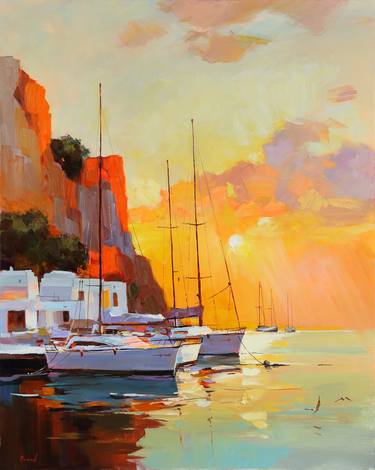 Original Impressionism Boat Painting by Bond Tetiana