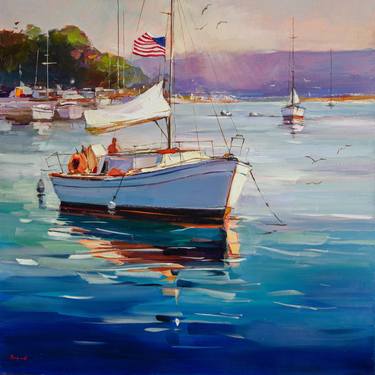 Original Impressionism Boat Painting by Bond Tetiana