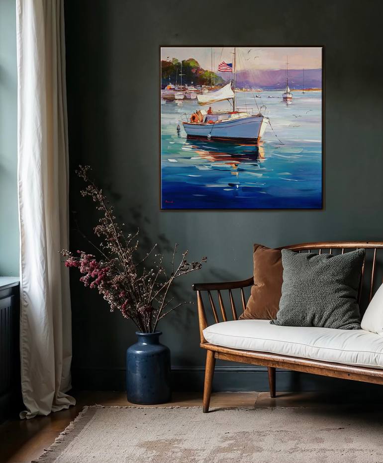 Original Impressionism Boat Painting by Bond Tetiana