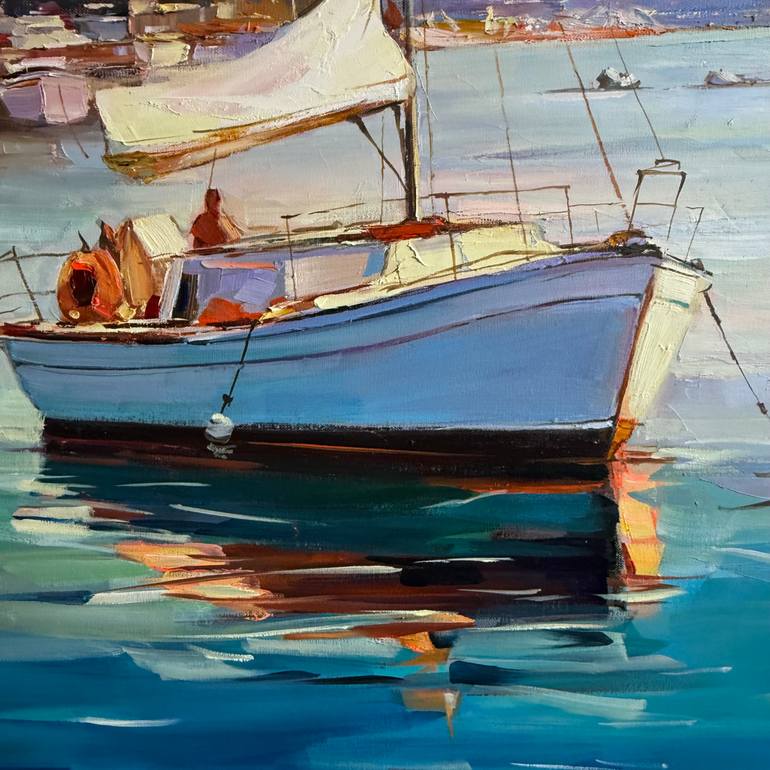 Original Impressionism Boat Painting by Bond Tetiana