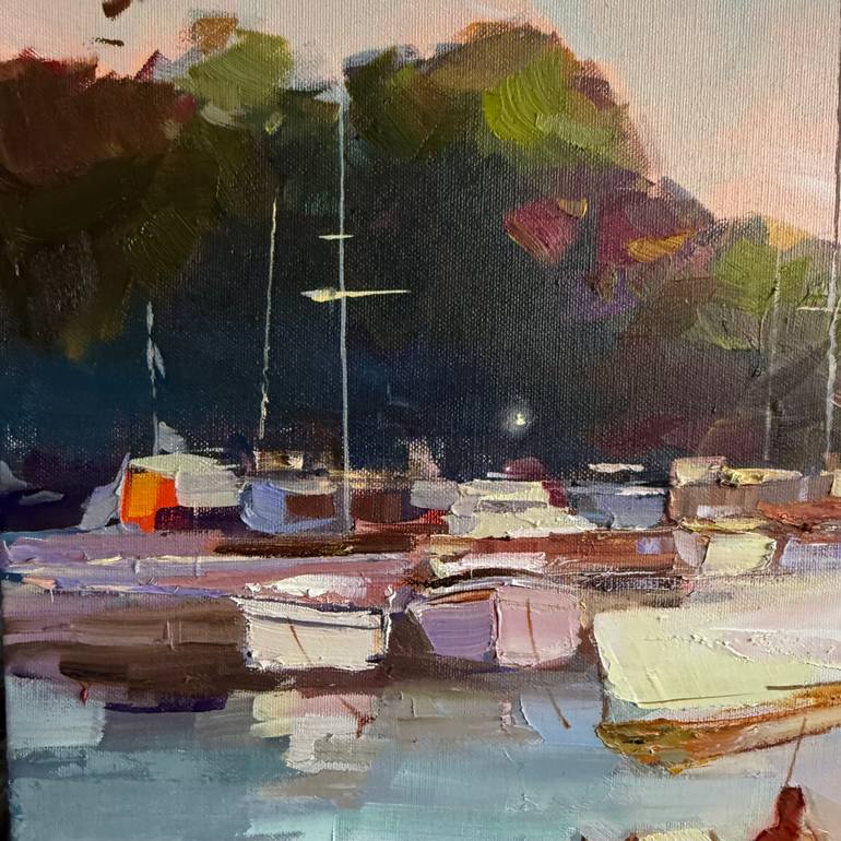 Original Impressionism Boat Painting by Bond Tetiana