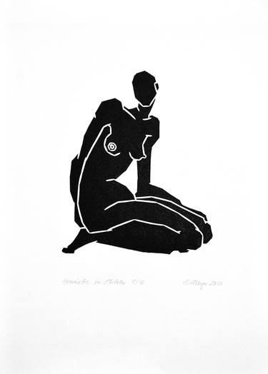 Original Abstract Nude Printmaking by A Weyer