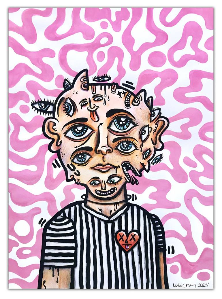 A Portrait Of A Person With Too Many Faces Drawing by Luke Crump