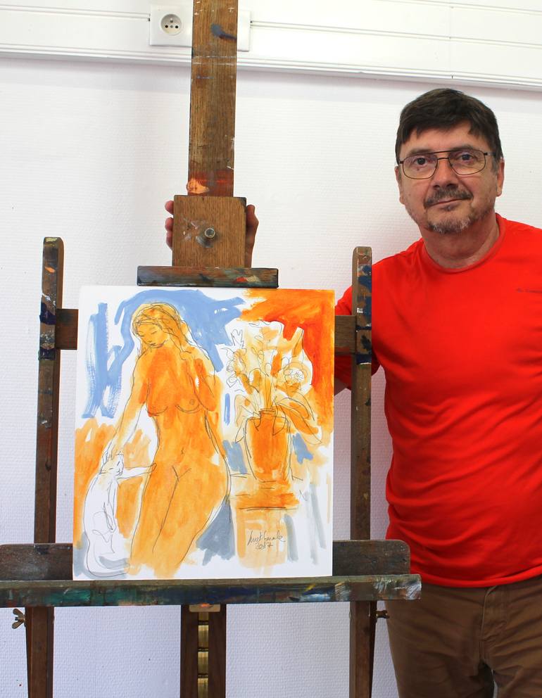 Original Modernism Cats Drawing by Michel Suret-Canale