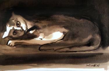 Saatchi Art Artist Michel Suret-Canale; Paintings, “The cat at night” #art