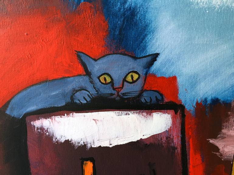 Original Abstract Expressionism Cats Painting by Michel Suret-Canale