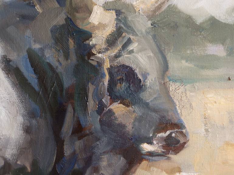 Original Impressionism Cows Painting by Maike Josupeit