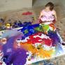These paintings were drawn by a little child, so we have no idea why she chose the colors that she did, and why she draws the way she does. As she blended the colors, me and my wife couldn't possibly have imagined what would come out of this, still we let her paint seeing that she receives a tremendous amount of happiness from the process. Yes, she really does enjoy painting, and the result produced by such a performance is enjoyed by our friends and colleagues, and of course, by us. So we hope that you too will like this piece, as our little girl filled it with much happiness.