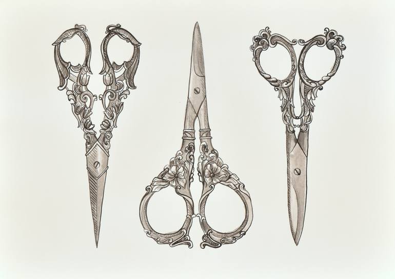 Vintage Scissors III Drawing by Veronica Lamb