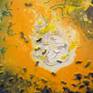 Astronomical, dynamic, textural, with glass beads, organic packing peanuts, heat-treated paint