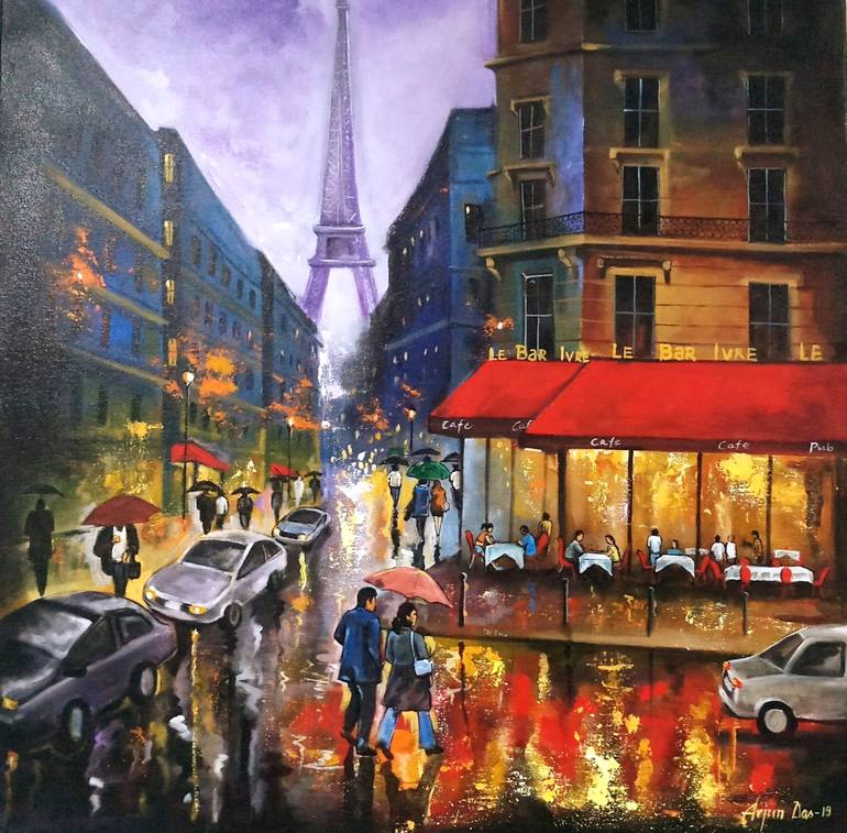 Rainy Day In Paris Painting By Arjun Das Saatchi Art