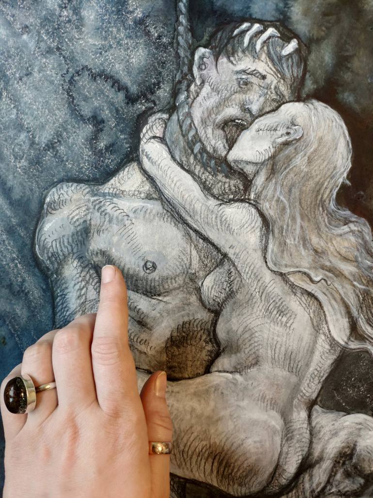 Original Expressionism Erotic Drawing by Natalia Andrushaewa