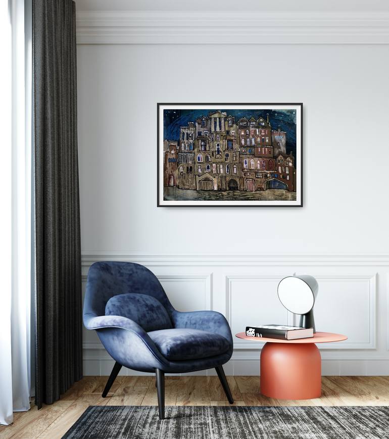 Original Abstract Expressionism Cities Drawing by Natalia Andrushaewa