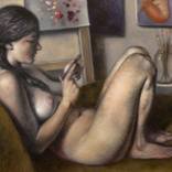 Leah Checking Her Cell Phone in the Studio by Daniel Maidman