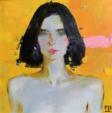 Woman portrait on yellow thumb