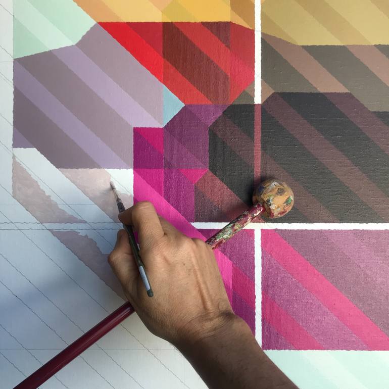 Original Geometric Abstract Painting by Rafa Mateo
