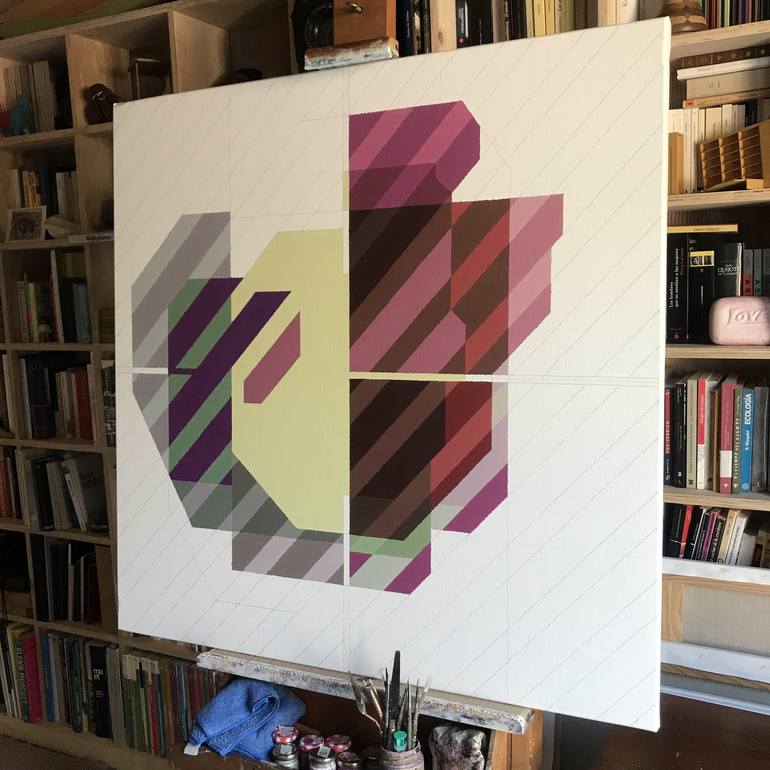 Original Geometric Abstract Painting by Rafa Mateo