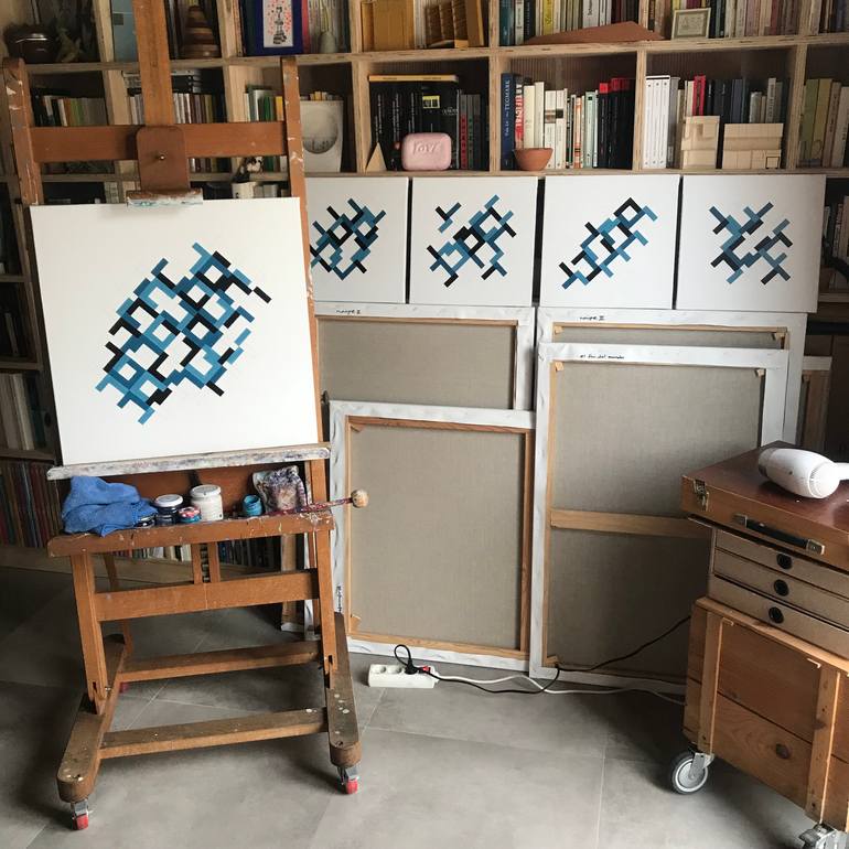 Original Bauhaus Abstract Painting by Rafa Mateo