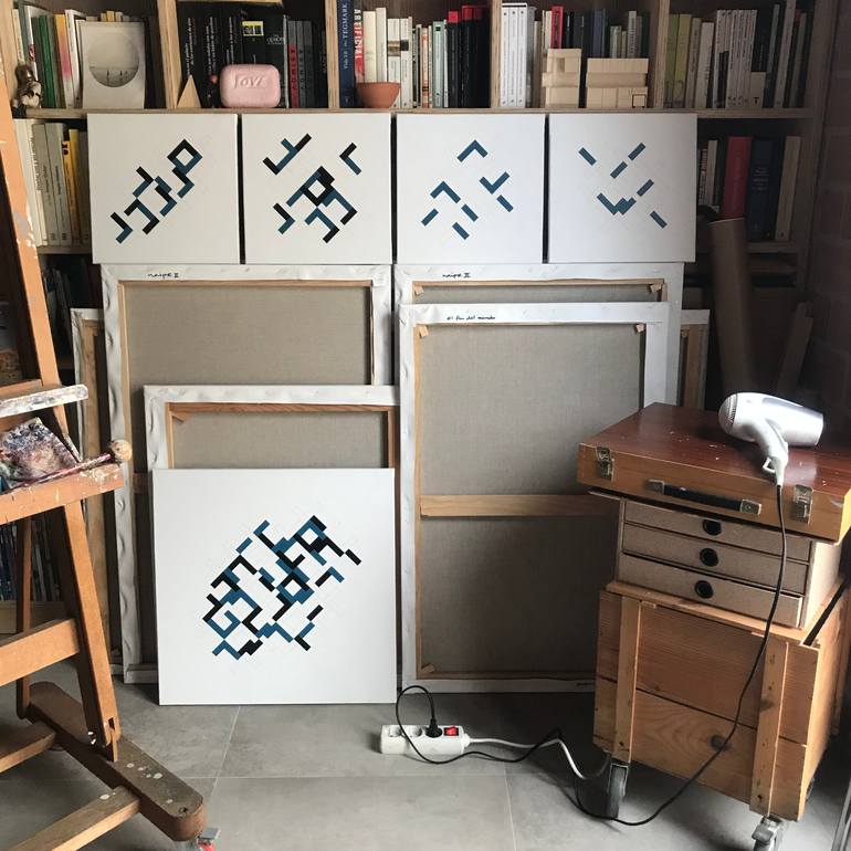 Original Bauhaus Abstract Painting by Rafa Mateo