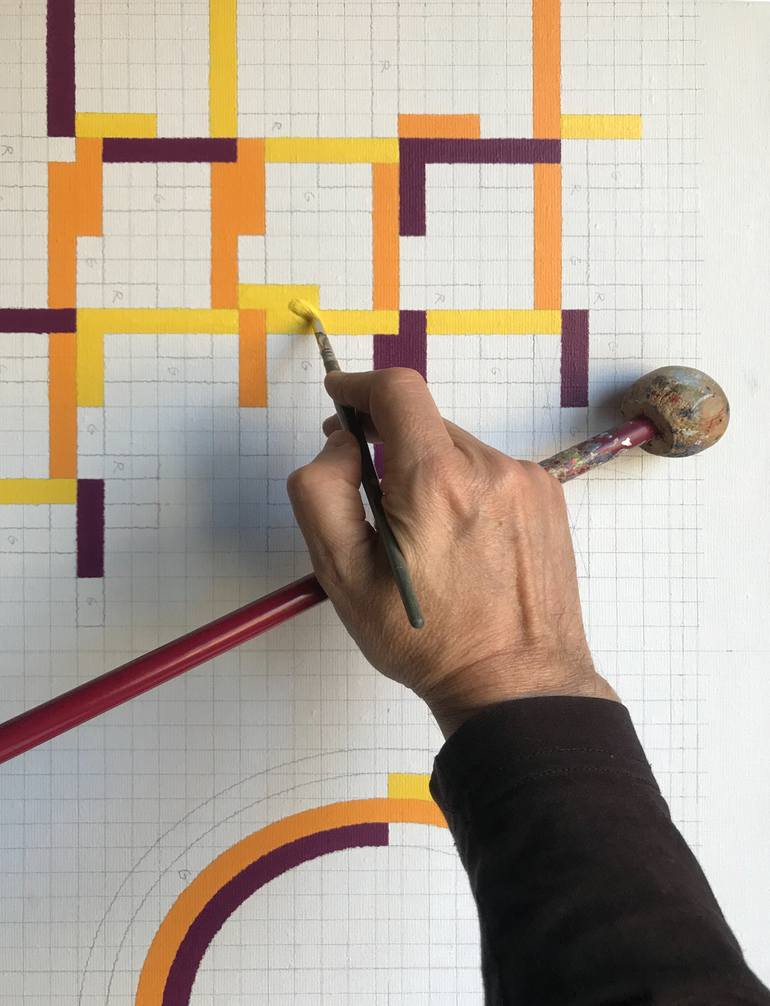 Original Bauhaus Abstract Painting by Rafa Mateo