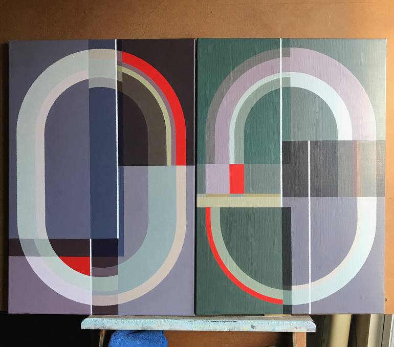 Original Geometric Abstract Painting by Rafa Mateo