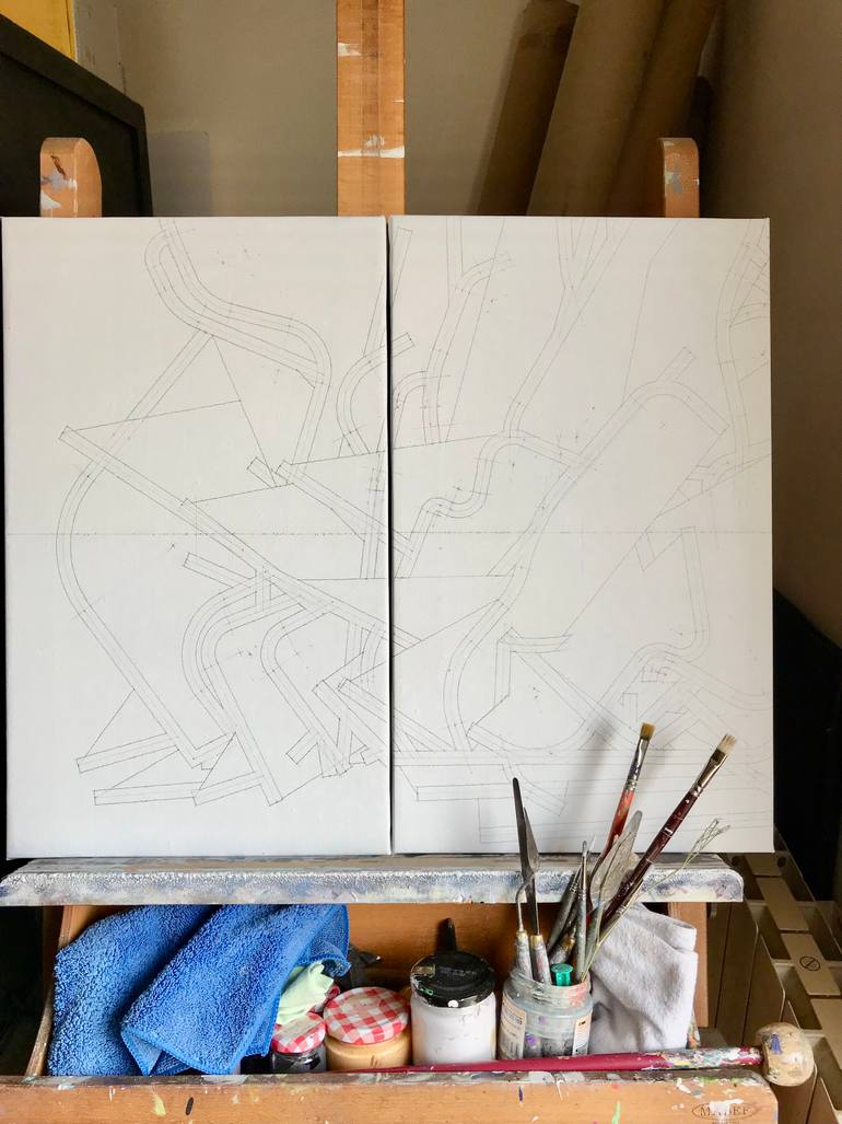 Original Geometric Abstract Painting by Rafa Mateo