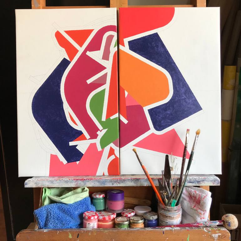 Original Geometric Abstract Painting by Rafa Mateo