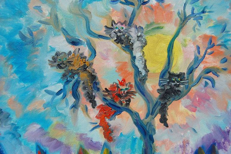 Original Abstract Expressionism Cats Painting by Yuliya Talinovsky DrollMuse