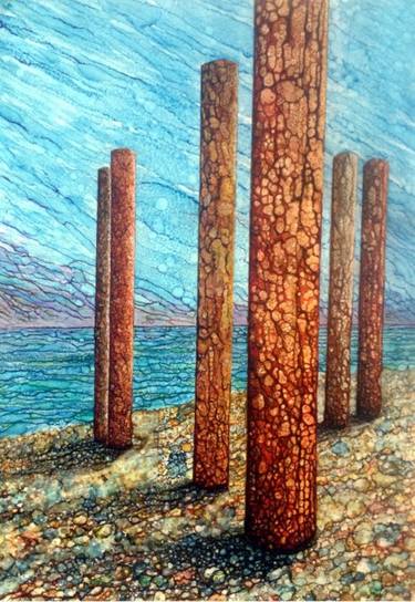 Three Stately Columns on a Beach thumb