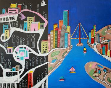 Original Abstract Cities Painting by Doron Noyman