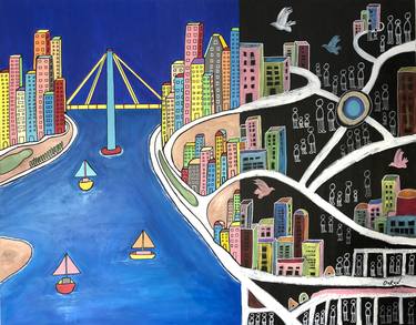 Original Street Art Cities Paintings by Doron Noyman