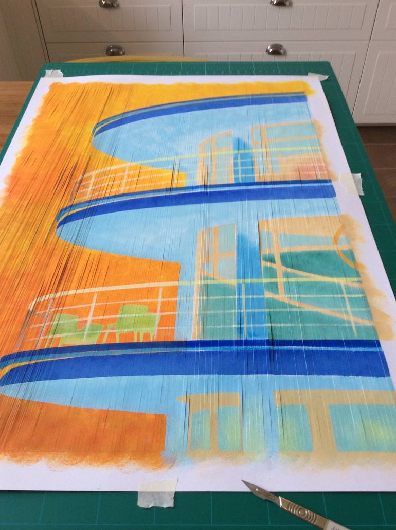 Original Modern Architecture Painting by Lizzie Wells