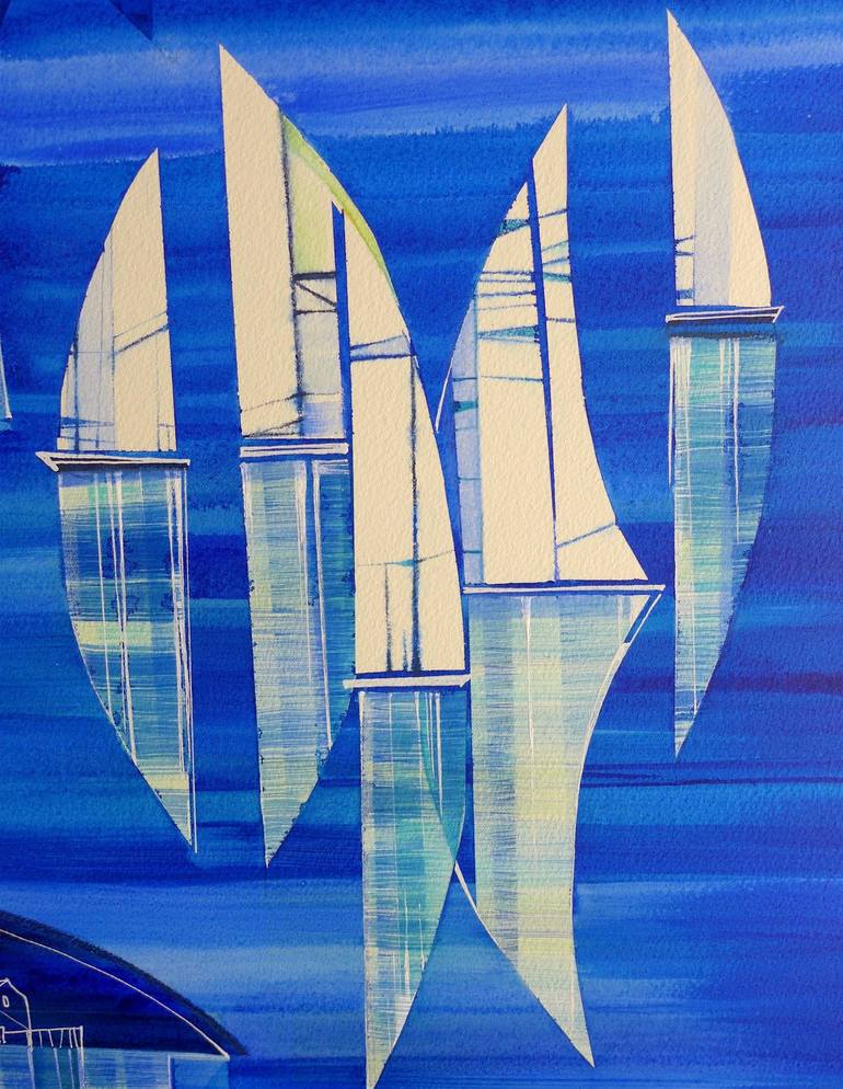 Original Sailboat Painting by Julia Ismambetova