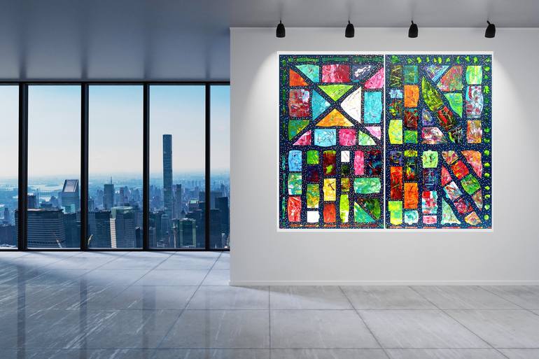 Original Abstract Cities Painting by Rudi Art Peters