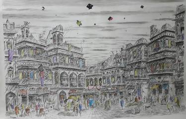 Saatchi Art Artist Sajjad Ahmad; Paintings, “Old City Lahore with its Old and Vibrant Structure” #art