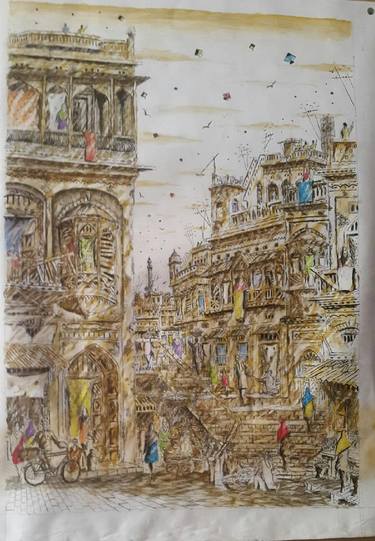 Saatchi Art Artist Sajjad Ahmad; Paintings, “Old City Lahore with its Old and Classic Structure” #art