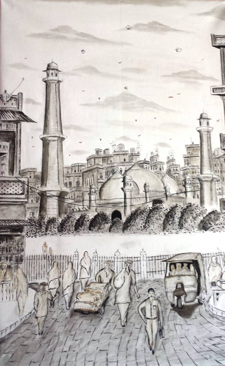 Original Art Deco Cities Painting by Sajjad Ahmad