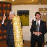 The famous artist Ernst Fuchs with my sculpture "Dummy"at Artfair Salzburg 2005