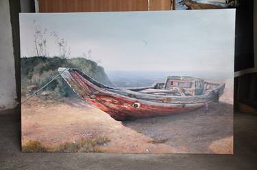 Original oil painting on canvas:old boat thumb
