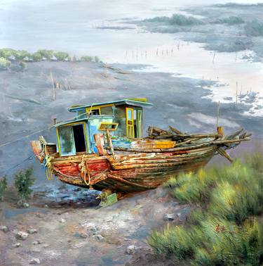 Original oil painting on canvs: old boat thumb