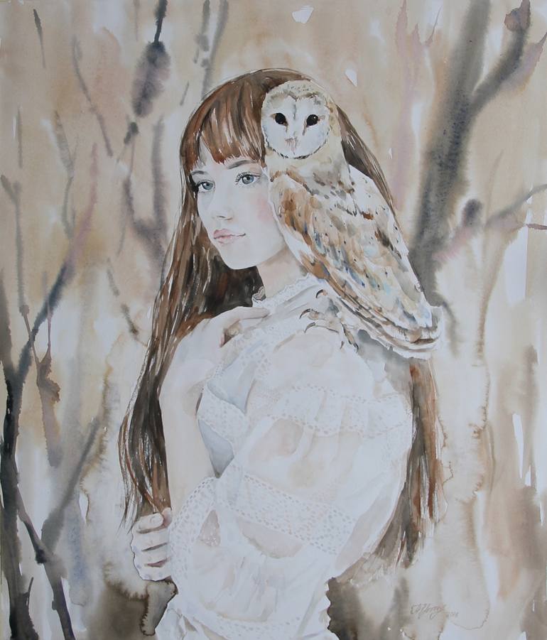 Girl With Owl (alyona) Painting By Nataliia Pshenychna 