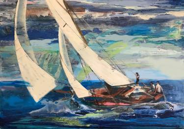 Original Sailboat Mixed Media by Ellen Eikenes