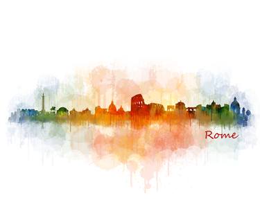 Rome Italy Skyline in watercolor digital art. V3 thumb