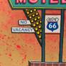 This acrylic painting on wood panel is 20" x 16". Sold framed in a black wood frame, it is 21" x 17" x 1.5" 
I'm inspired by mid-century design and style, vintage, retro, neon, kitsch, Western Americana, Airstreams and dreams of a road trip.