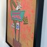 This acrylic painting on wood panel is 20" x 16". Sold framed in a black wood frame, it is 21" x 17" x 1.5" 
I'm inspired by mid-century design and style, vintage, retro, neon, kitsch, Western Americana, Airstreams and dreams of a road trip.