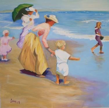 Women and children on the beach, after Joaquín Sorolla, reproduction thumb