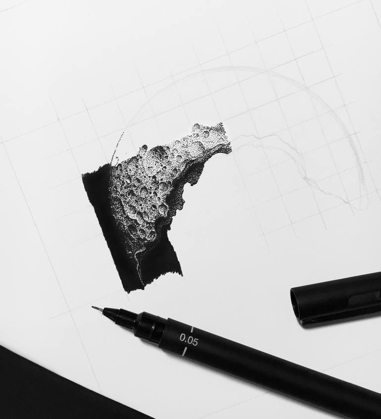 Original Minimalism Outer Space Drawing by Rostislaw Tsarenko